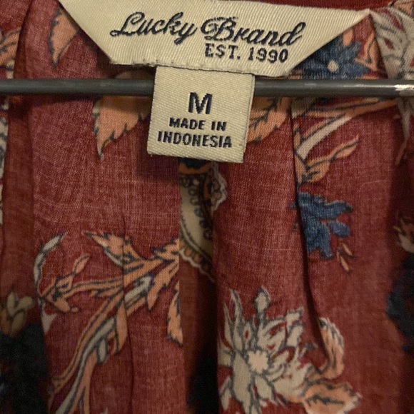 LUCKY BRAND Floral Self-Tie Cuff Floral Boho Chic Henley Peasant Blouse Medium - Picture 5 of 11